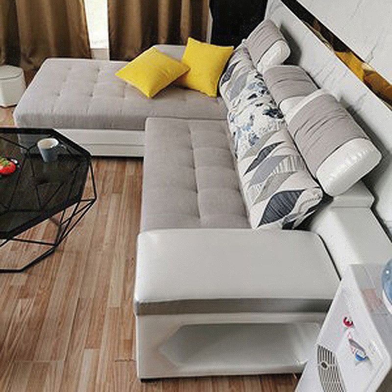 Light-grey Pillow Top Arm Sectional Pillowed Back Cushions, Adjustable