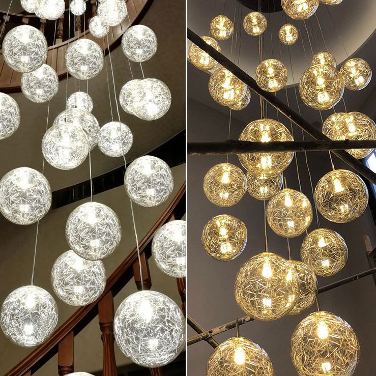 Globe Multi Light Pendant Mid-Century Modern Creativity Glass Hanging Pendant Lights for Duplex Stairs