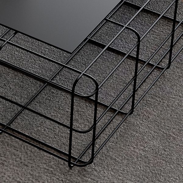 Mid-Century Modern Frame Coffee Table with Iron Top in Black