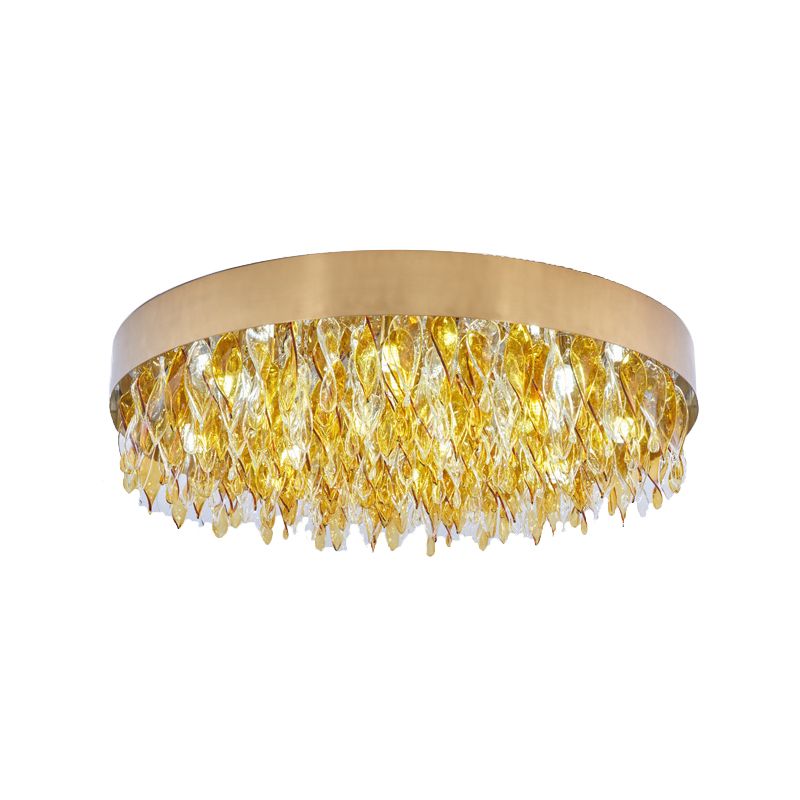 Amber Crystal Teardrop Flush Mount Contemporary 6 Lights Bedroom Ceiling Mounted Fixture in Gold