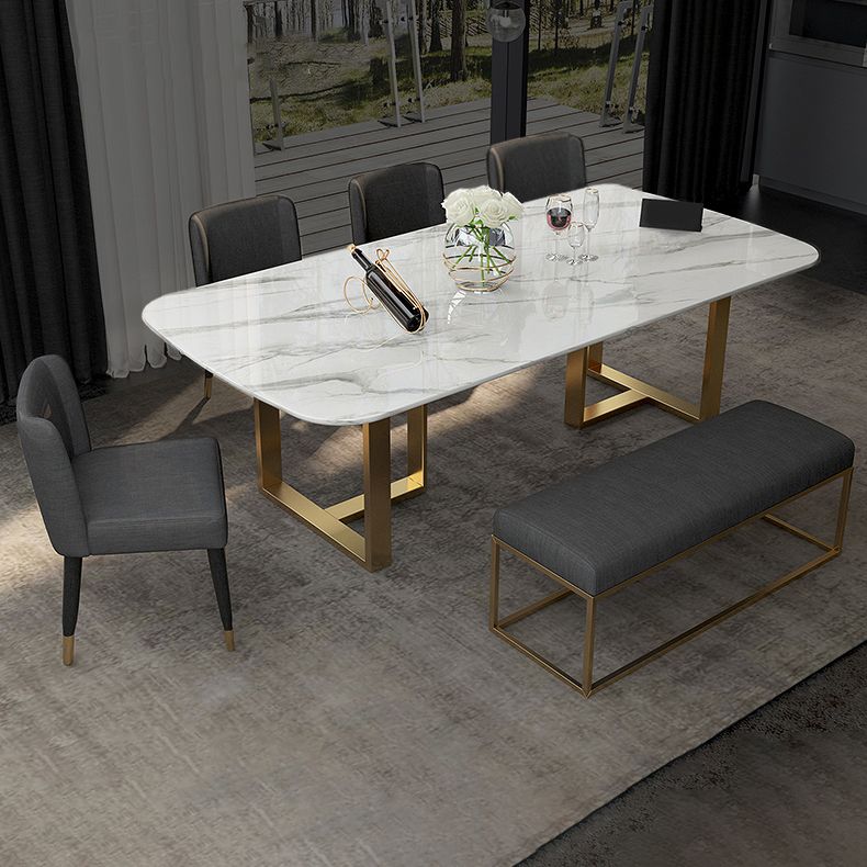 Traditional Luxury Dining Table Rectangle Sintered Stone Sled Dining Table