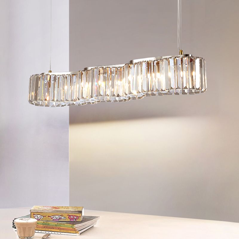 33.5 Inches Wide Crystal Island Light 7 Lights Contemporary Style Dining Table Lighting Fixture with Adjustable Hanging Wire