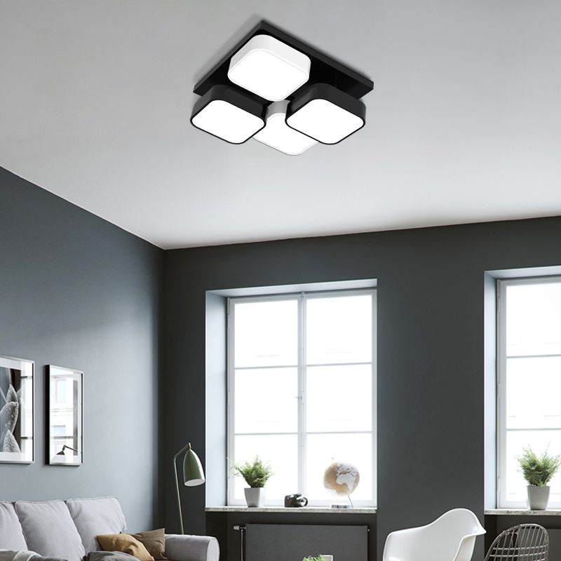 Square Kitchen Bedroom Ceiling Lamp Acrylic Metal 4/6/9/12/16/20 Heads Modern LED Ceiling Mount Light in Black