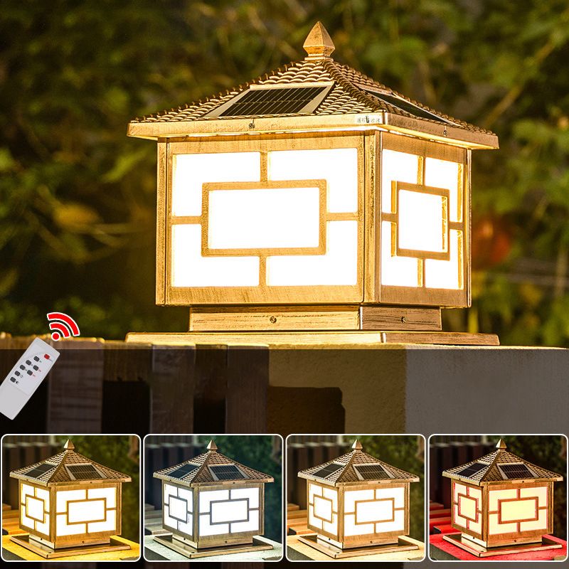Contemporary Metal Pillar Lamp Square Shape Outdoor Waterproof Light with Acrylic Shade