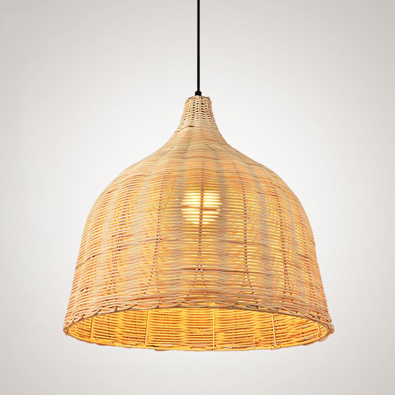 Rattan Domed Hanging Light Fixture Asia Style Pendant Ceiling Light
