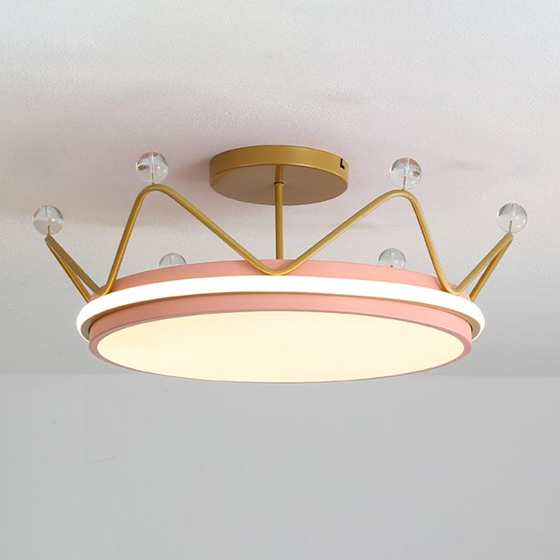 Crown Shape LED Ceiling Lamp Kids Style Iron 2 Lights Flush Mount for Bedroom