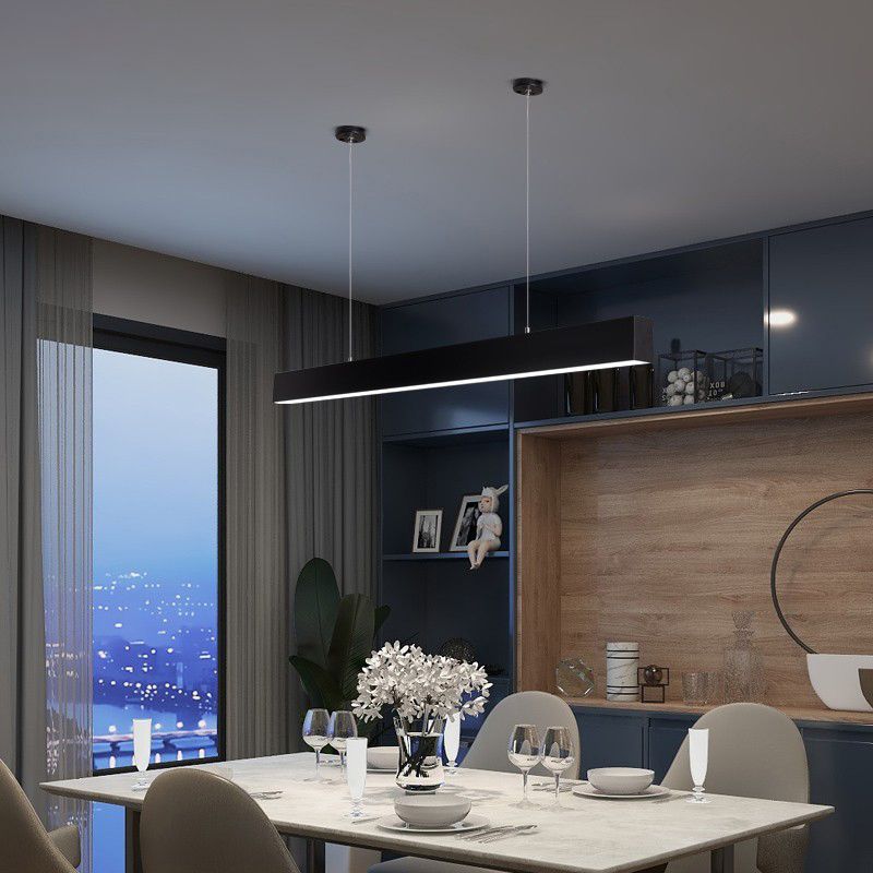 Modern Aluminum Island Light Fixture Rectangle 1-Head Restaurant LED Hanging Pendant Lamp