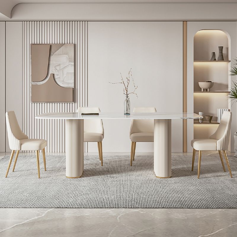 Stone Top Modern Dining Set 1/4/5/7 Pieces Dining Table Set with White Chairs