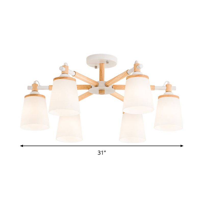 Conical Chandelier Light Fixture Nordic Style Frosted Glass 6/8 Lights White Hanging Light for Living Room