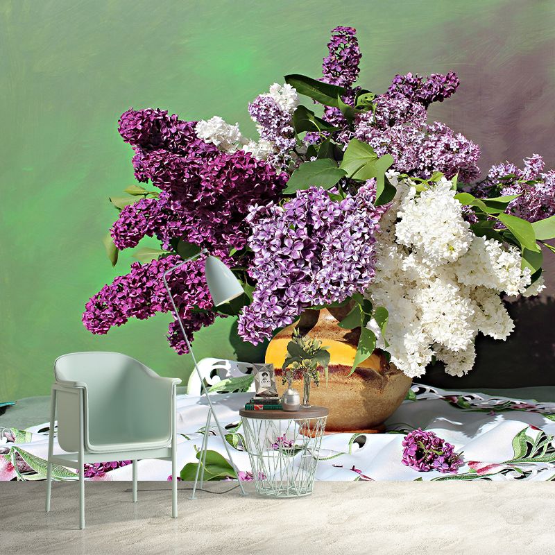 Customized Lilac Bouquet Wall Mural Horizontal Photography for Sleeping Room