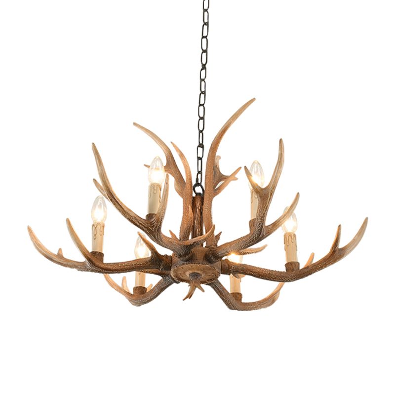 Resin Brown Hanging Chandelier Candelabra 4/6/8-Bulb Traditional Suspension Light for Living Room