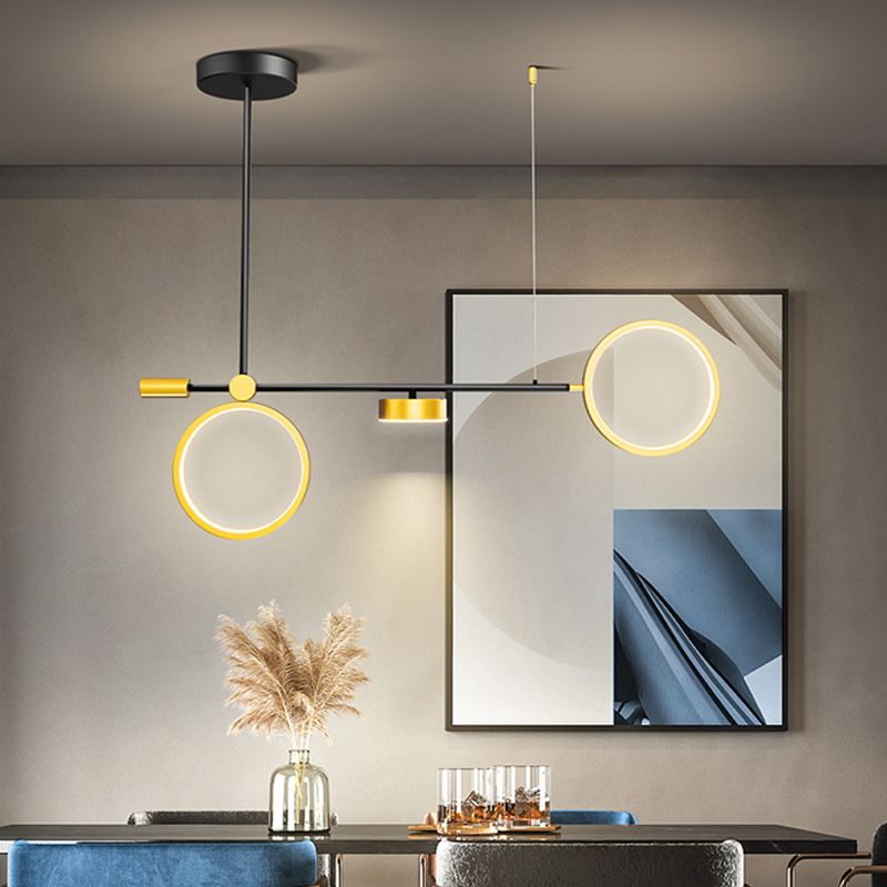 Round Metal Island Lighting Ideas Modernist LED Black-Gold Drop Pendant in Warm/White Light