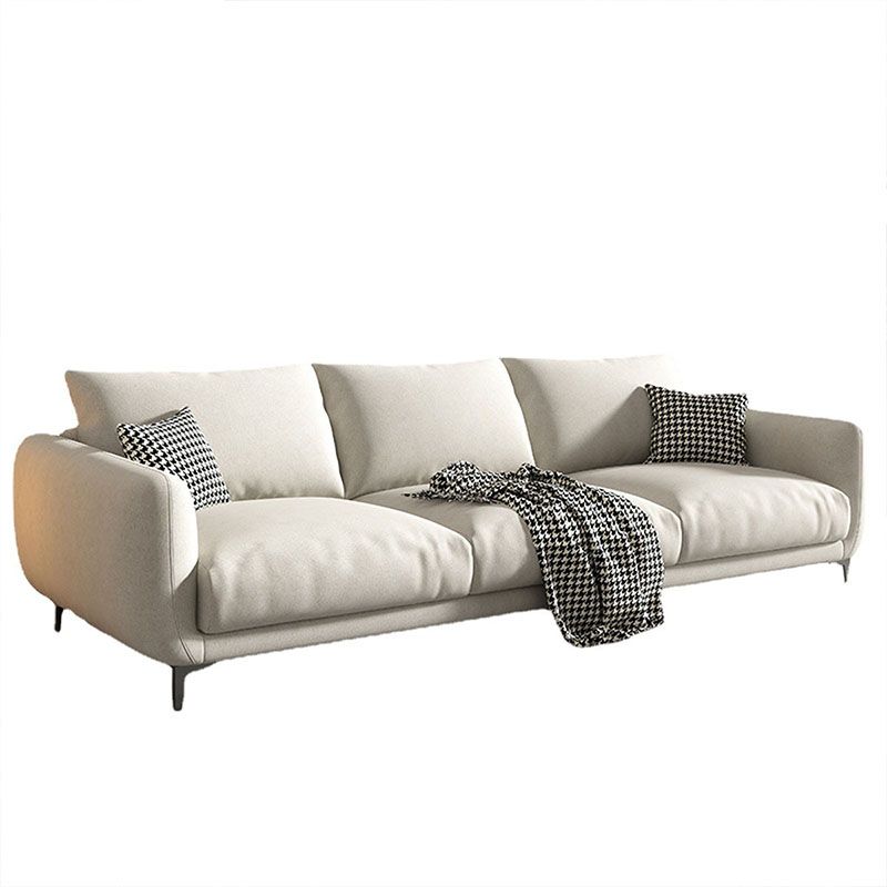 Beige Contemporary Seating with Pillows Square Arm Sofa for Living Room