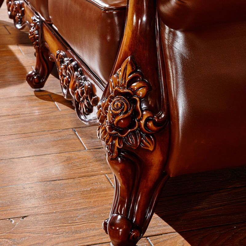 Classic Tufted Split-Back Seating Flared Arm Sofa with Pillows in Brown