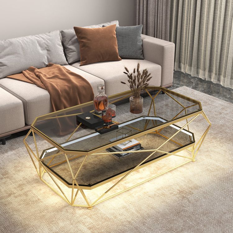 Modern Frame Coffee Table Glass Top Cocktail Table for Living Room