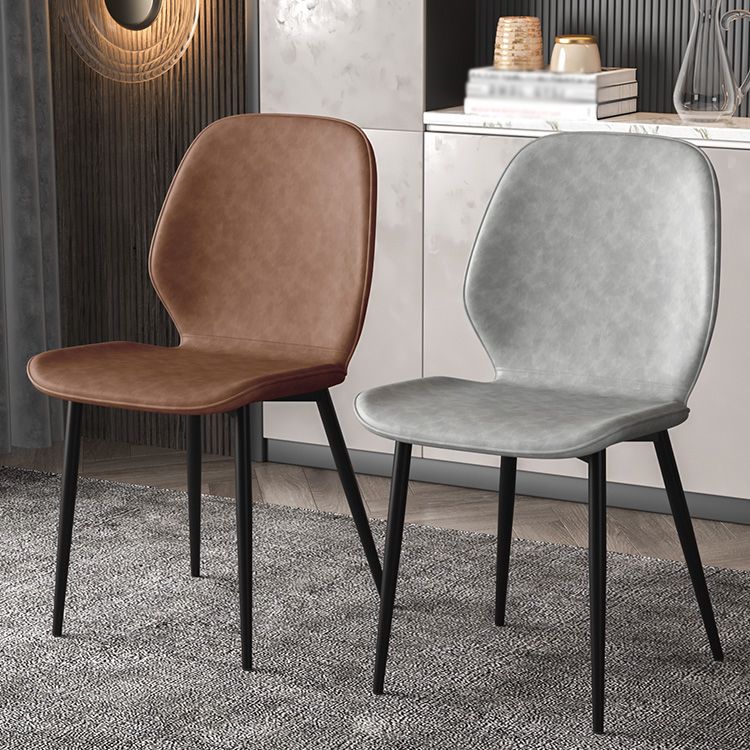 Faux Leather Contemporary Dining Room Chair Matte Finish Solid Back Dining Chairs