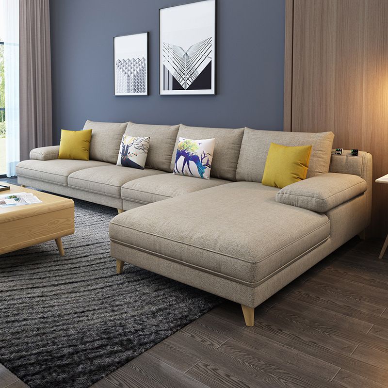 4-seater L-shape Sectional Fabric Pillow Top Arm Sectional with Pillows