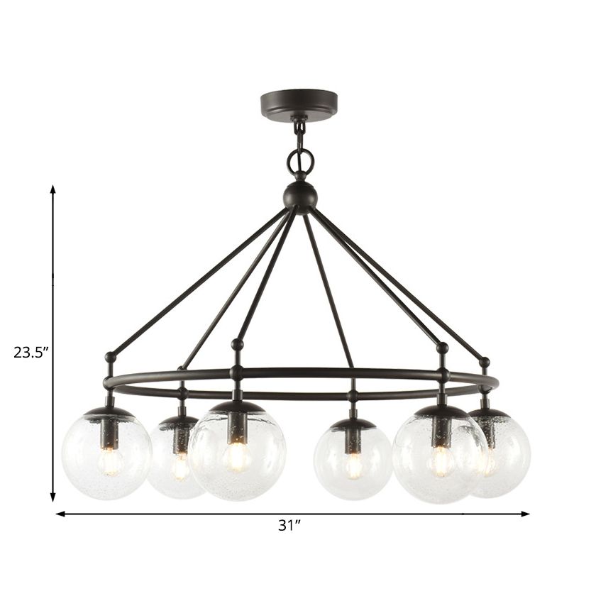 Klarer gefrosteter Glaskugel Kronleuchter modernistischer Multi -Leuchten Schwarzes Hangleuchten mit Kreisringdesign