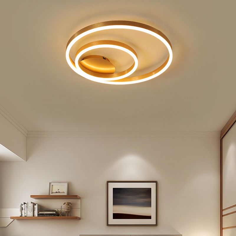 Double Circle Bedroom Flush Mount Light Acrylic Simplicity Small/Large LED Ceiling Lighting in Gold, Warm/White Light