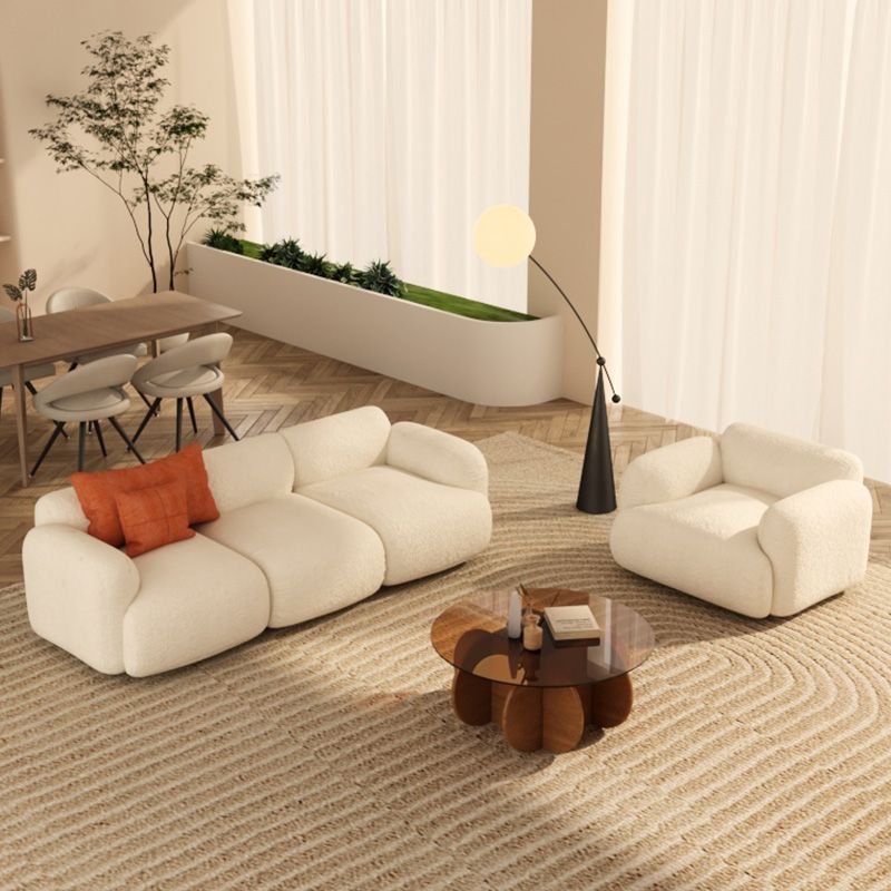 Scandinavian Seating White Fabric Living Room Recessed Arm Cushions Standard Sofa