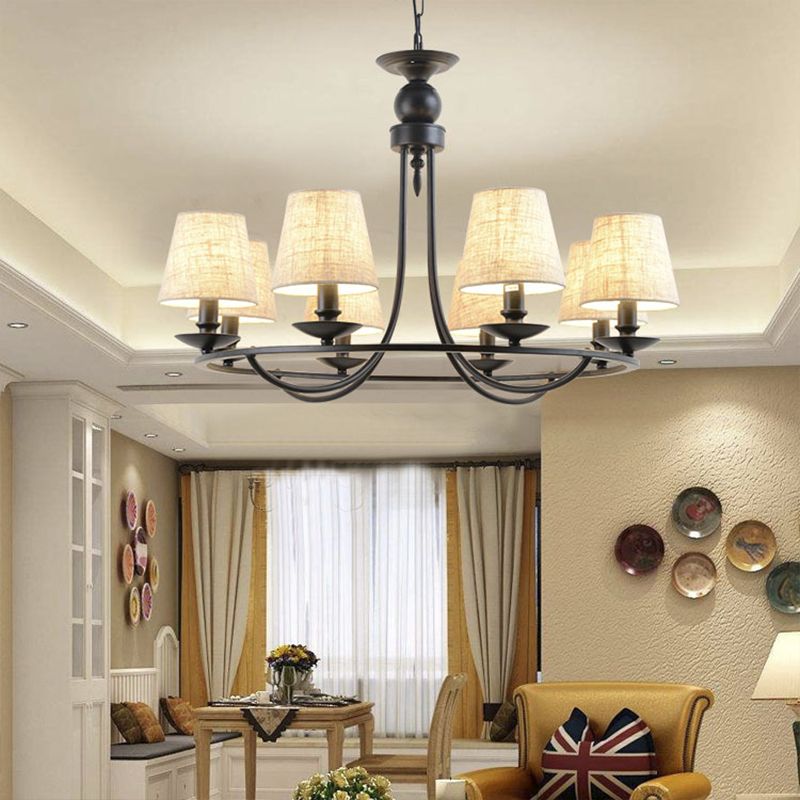 Luz de tela de lámpara de tono de cubo clásico Luz colgante de tela en negro para sala de estar