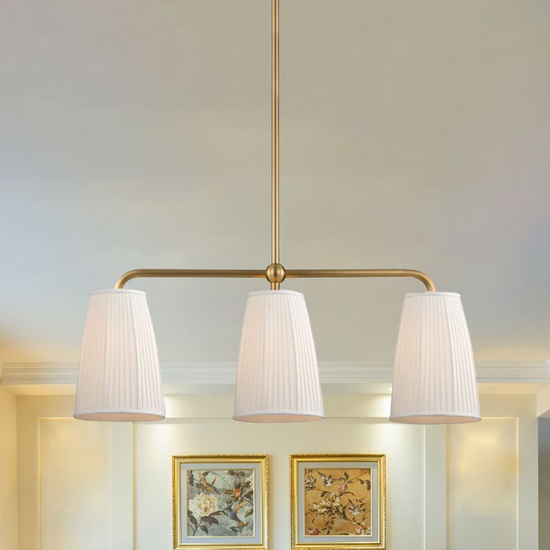 3/6 Bulbs Hanging Chandelier Rural Dress Shaped Pleated Fabric Pendant Ceiling Light in Gold over Dining Table