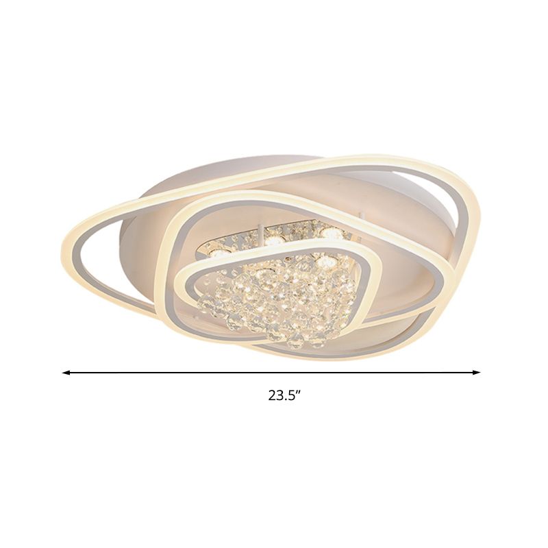 19.5"/23.5"/31.5" W LED Triangle Flush Mount Lamp Simple White Crystal Ceiling Mounted Fixture in Warm/White Light