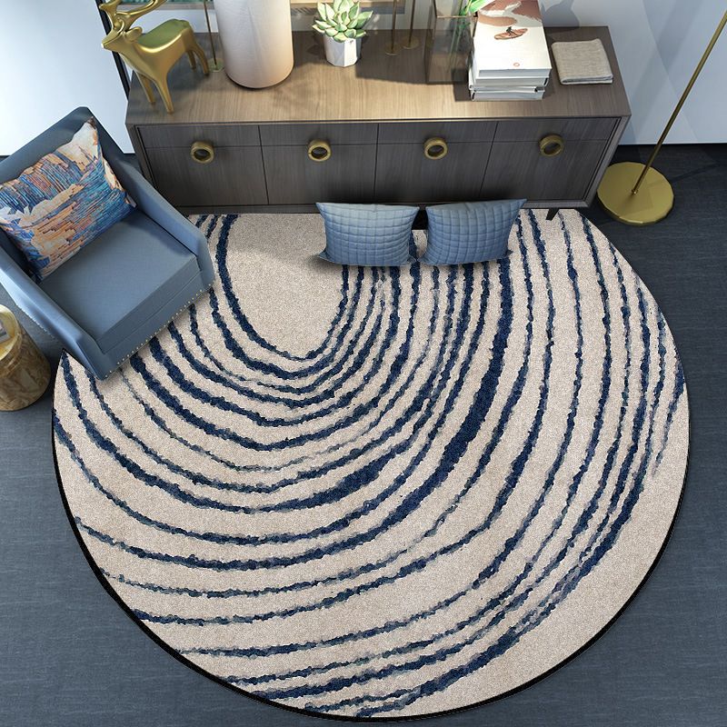 Simple Swirling Lines Print Rug Grey Modern Style Carpet Synthetics Washable Non-Slip Stain Resistant Rug for Bedroom