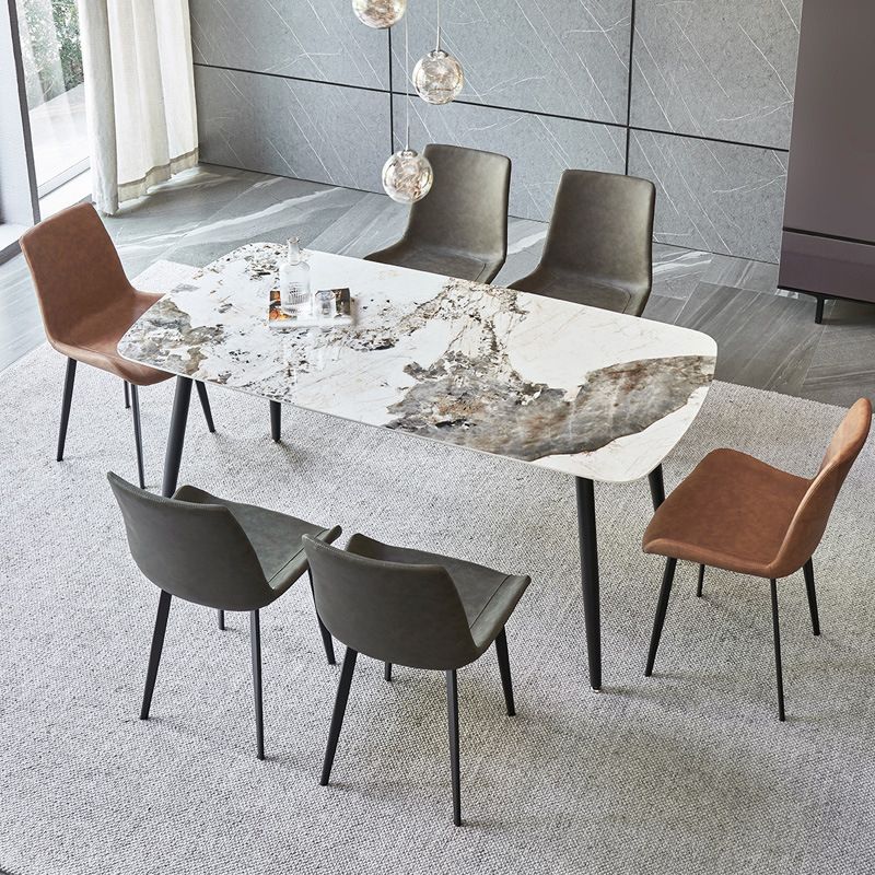 Contemporary Stone Dining Table Set 1/4/5/7 Pieces Dining Set with Solid Back Chairs