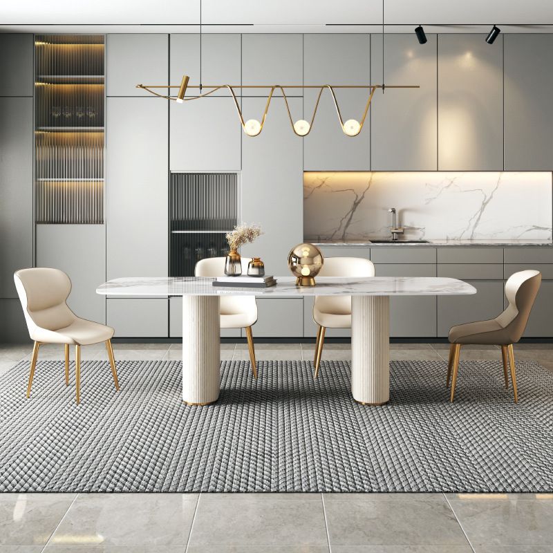 Modern Sintered Stone Table Dining Rectangle Table with Metal Legs for Kitchen
