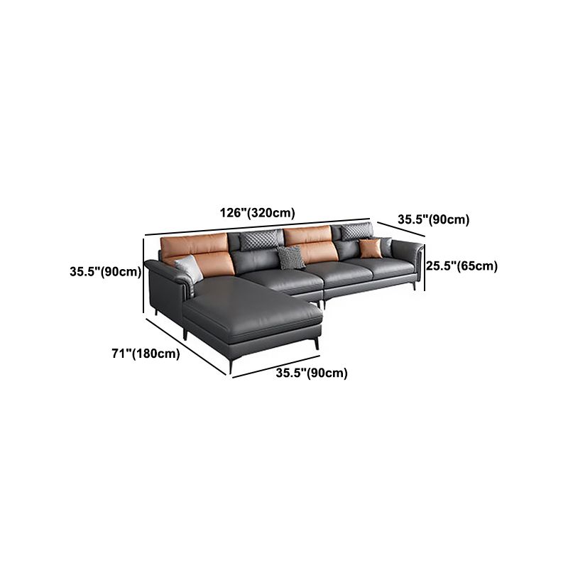 35.43" Tall Modern Sectional Dark Gray Sectional with Pillowed Back Cushions