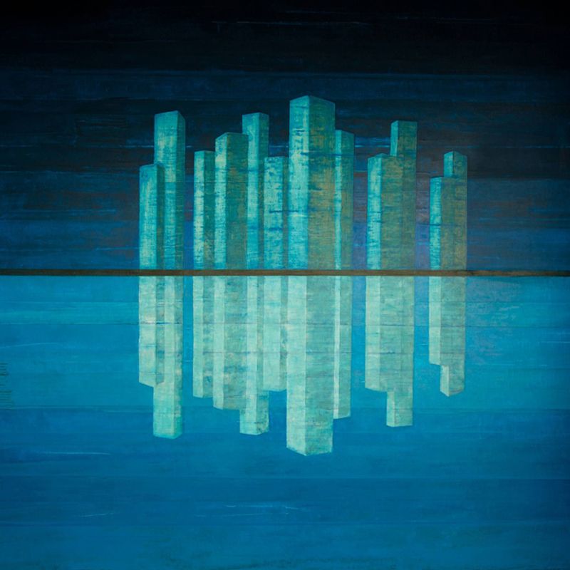 Artistry Metropolis Reflection Murals Blue Stain Resistant Wall Decor for Bedroom