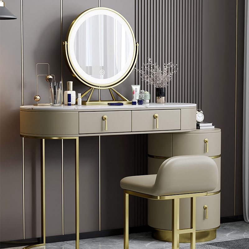 Stone Top Vanity Makeup Table with 5 Storage Drawers for Bedroom