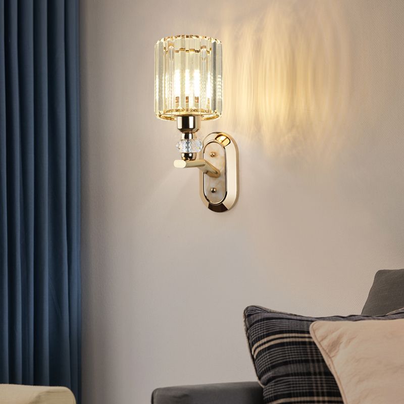 1-Light Wall Sconce Modern Style Crystal Half Cylinder Shape Wall Mount Light Fixture