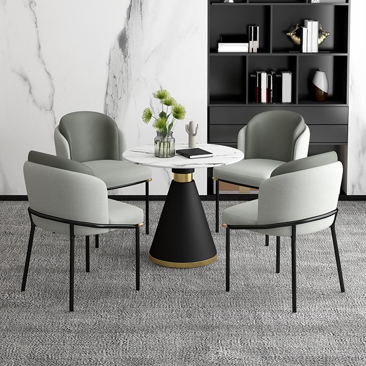 Metal Contemporary Round Dining Table Sintered Stone Top Table with Pedestal Base