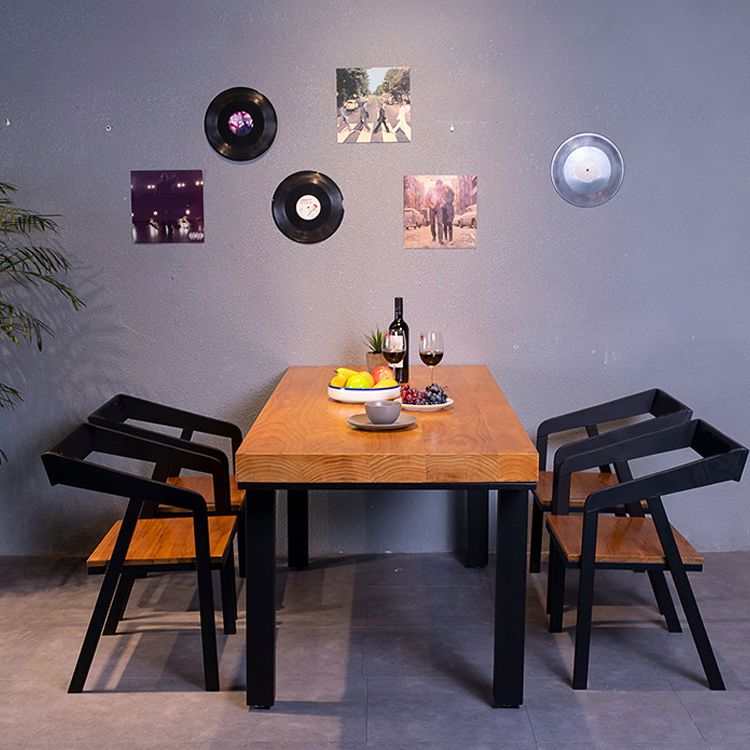 Solid Wood Top Dining Table Industrial Rectangle Table with 4 Legs