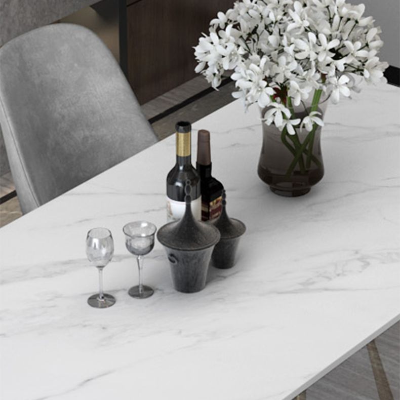 Glam White and Gold Dinette Set 1/2/5/7 Pieces Rectangle Stone Dining Table Set