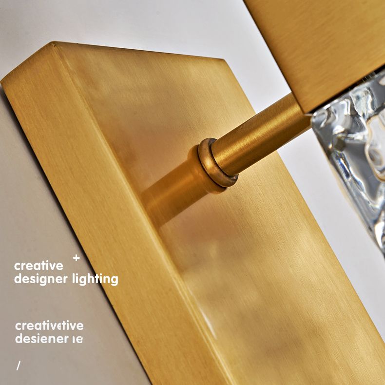 Dicrime de pared LED rectangular dorada en moderna luz de pared interior de cobre estilo lujo con sombra de cristal