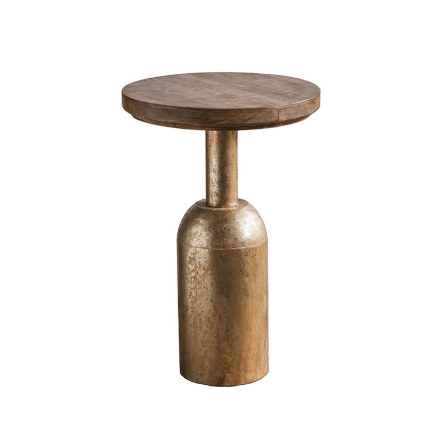 Wooden Round Top Side Table 19.7"/25.6" Tall Metal Pedestal End Table