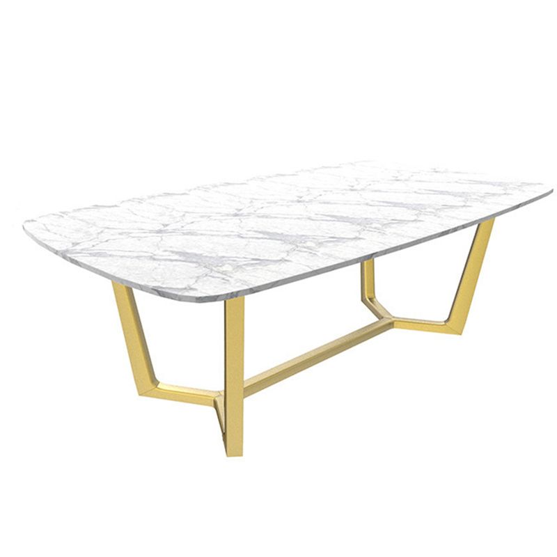 Traditional Luxury Dining Table for Home Glossy White Table with Gold Metal Frame