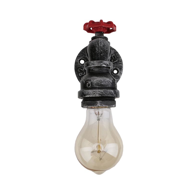 Black 1/2-Light Wall Lighting Industrial Metal Pipe and Valve Wall Mount Lamp Fixture for Balcony