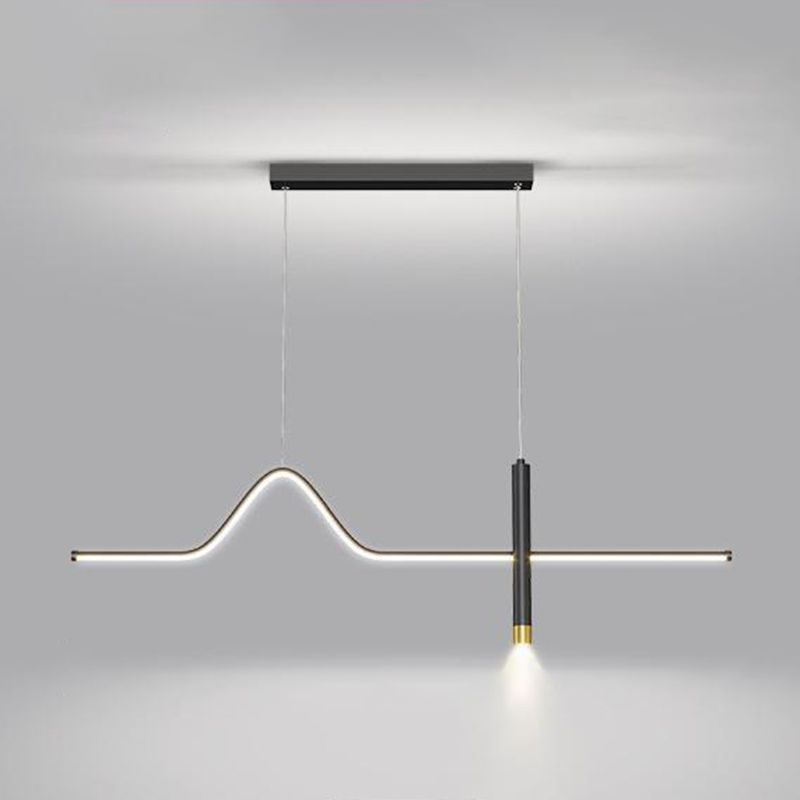 Linear Shape Chandelier Lighting Modern Style Metal 2 Lights Island Lamp in Black/White