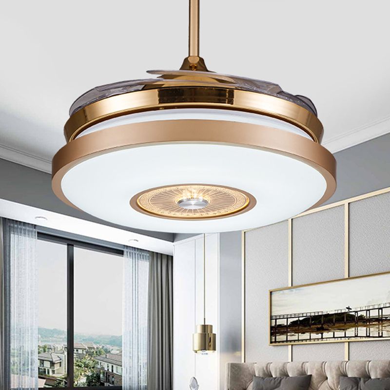 Kreis Schlafzimmer halb Flush Mount Minimalist Metall LED Gold Hanging Lüfterbeleuchtung mit 4 klaren Klingen, 36 "/42" Breite