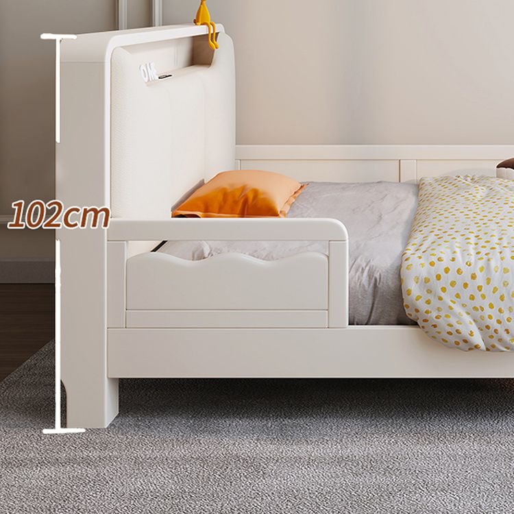Modern Upholstered Standard Bed in White with Detachable Guardrails