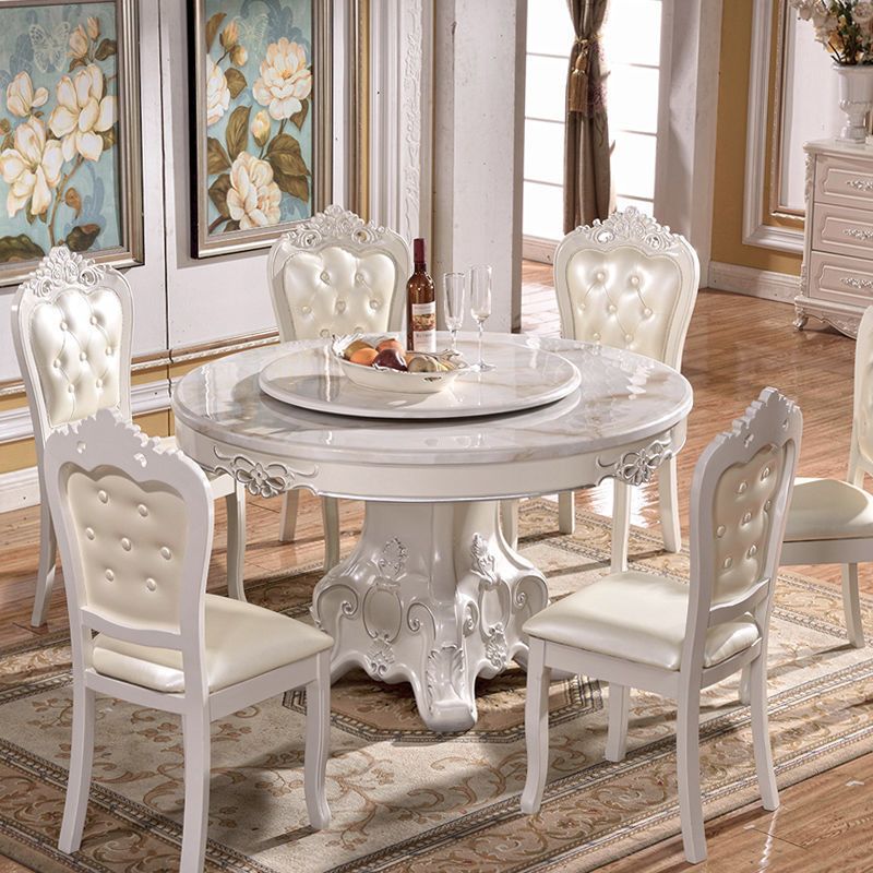 Stone Top Dining Table Round Dining Table with Pedestal Base in White