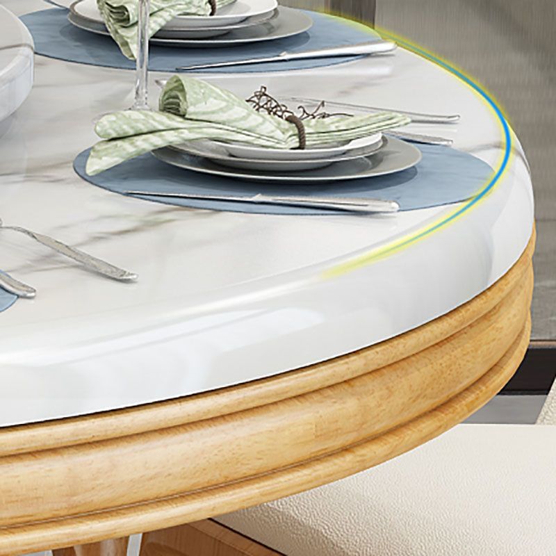 Stone and Solid Wood Dining Table with Pedestal Base Modern Dining Site Table