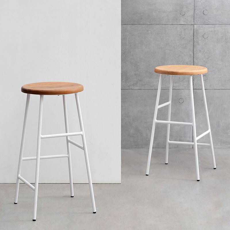 Modern Solid Wood Counter-height Stool Footrest Coffee Shop Round Bar Stools