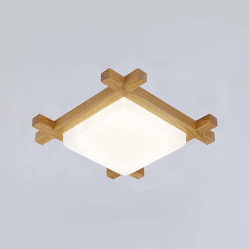Modern Minimalist LED Ceiling Fixture Wooden Square Flush Mount with Acrylic Shade