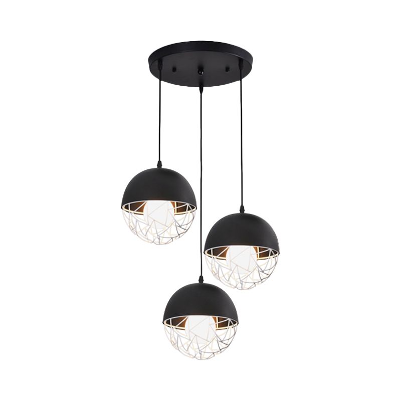 Milk Glass Sphere Cluster Pendant Modern 3 Lights White/Black Hanging Light with Round/Linear Canopy
