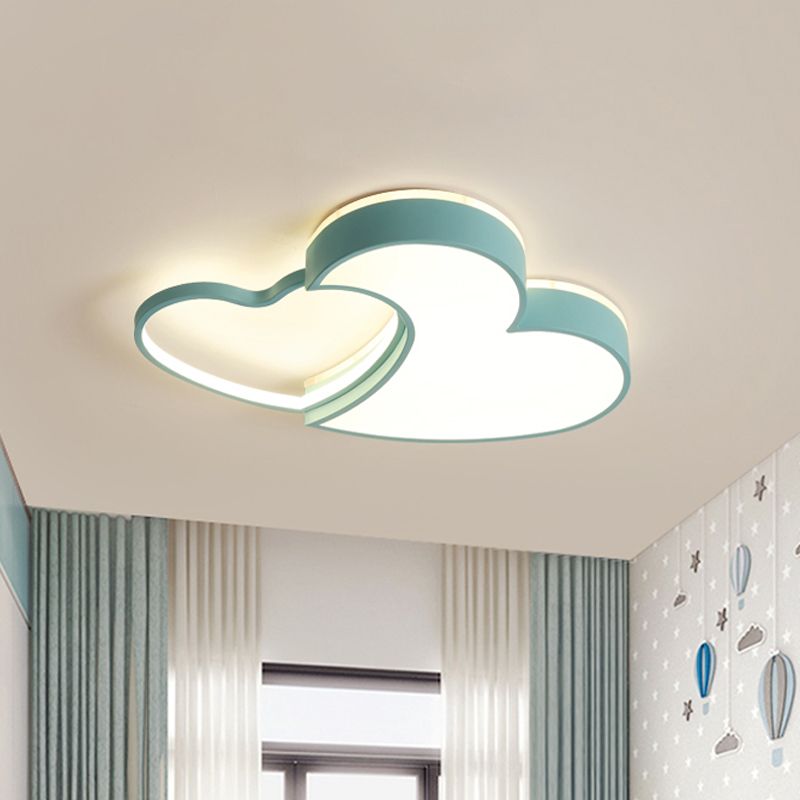 Double-Heart Kids Room Flush Light Acrylic Macaron Surface Mounted LED Ceiling Lamp in Pink/Blue/Gold, 21.5"/25.5" Wide